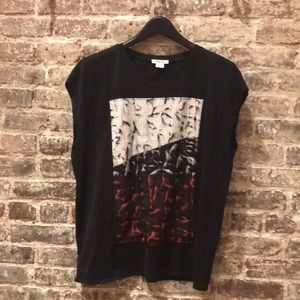 Helmut Lang black t-shirt sleeveless with silk appliqué